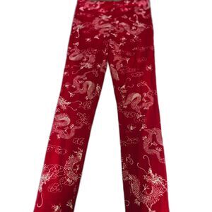 Large Red‎ Dragon Printed Fit Leggings With Waist Band Detail